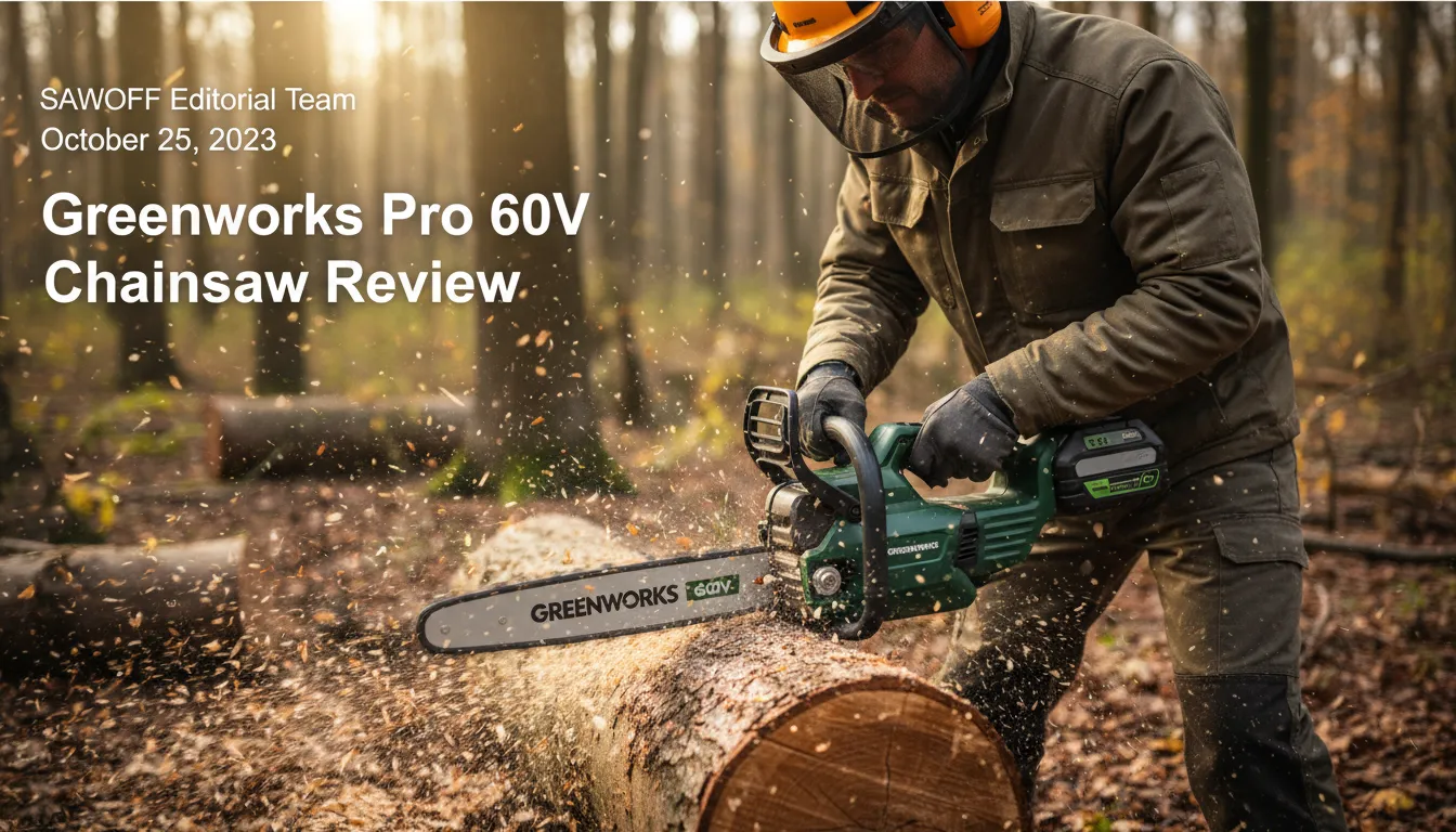 Greenworks Pro 60V cordless chainsaw featuring brushless motor and 60V battery architecture